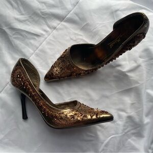 Vintage Elegant Gold Embellished Beaded Women's Heels